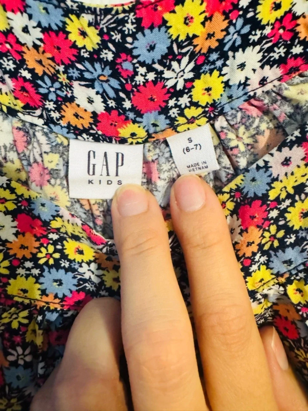 GAP Navy Floral Square-Neck Top with Pink & Yellow Flowers